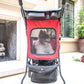 red pet stroller with mesh windows