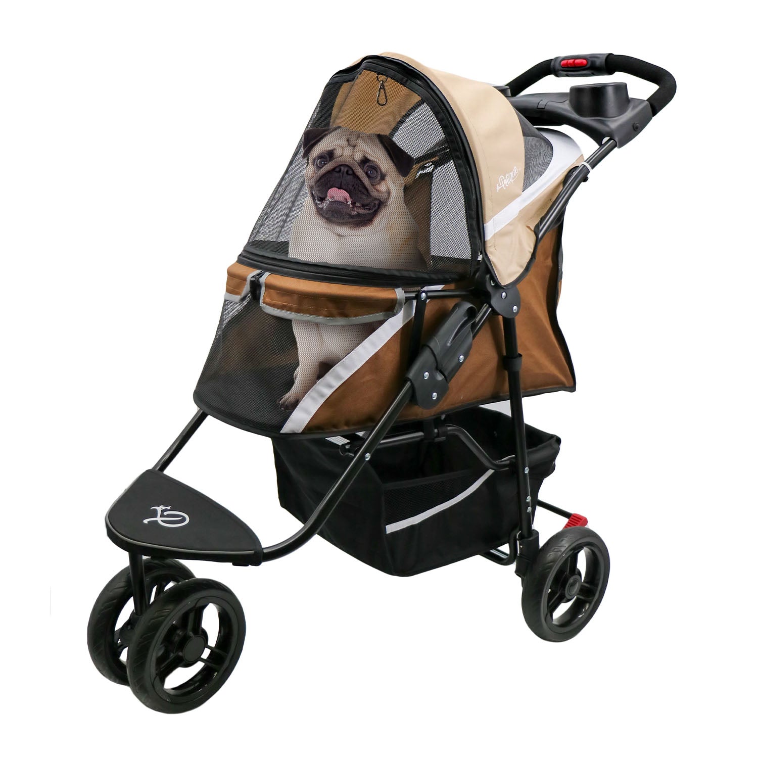 brown milky way revolutionary pet stroller with dog