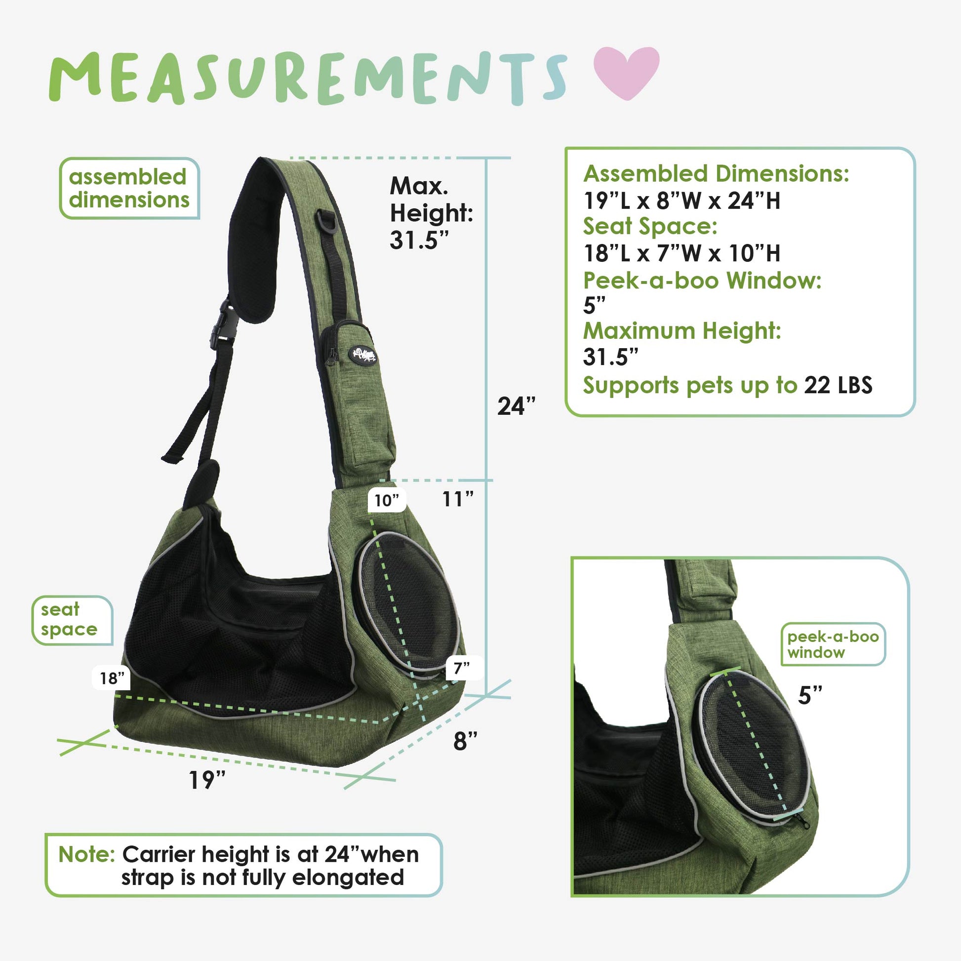 sling pet carrier measurements 